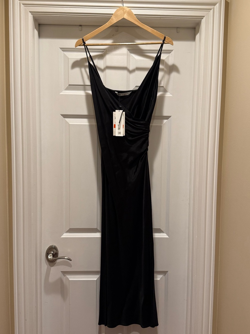 New Zara Black Satin Maxi Slip Dress M